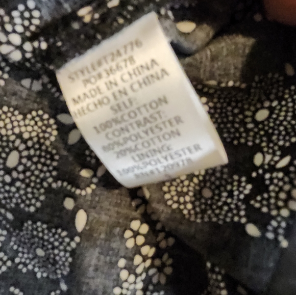 Entro Rue 32 Floral Blouse 100% Cotton Black And Cream Cottagecore Size Small - Picture 6 of 9
